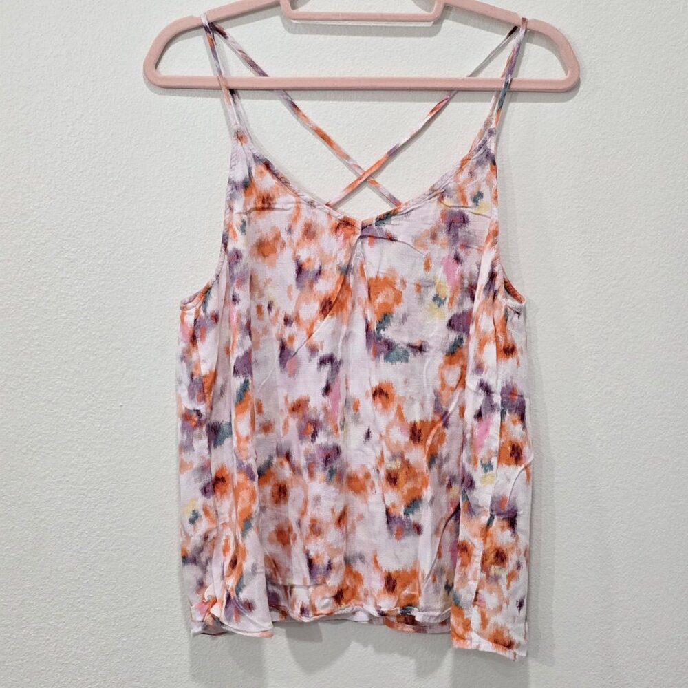 Lucky Brand ✦ Floral Watercolor Crisscross Back Tank Top ✦ Sleeveless L - Picture 2 of 9